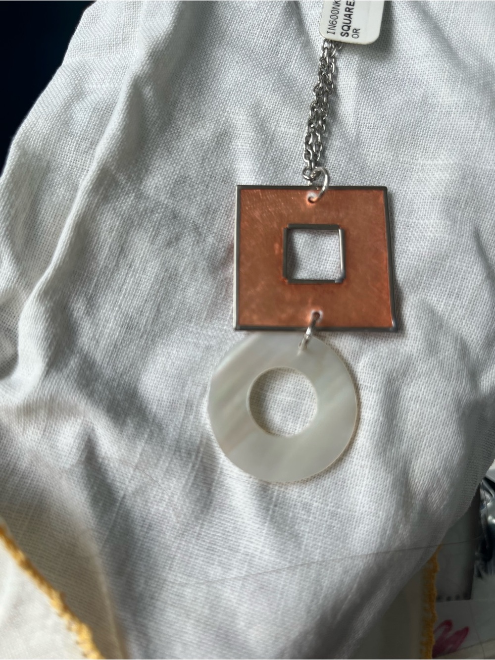 NWT Modern Copper Square & Cream Disc Pendant Necklace
